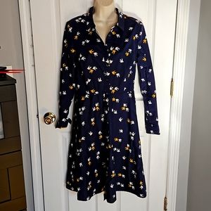 Boden posey bird dress cotton button down pockets blue yellow